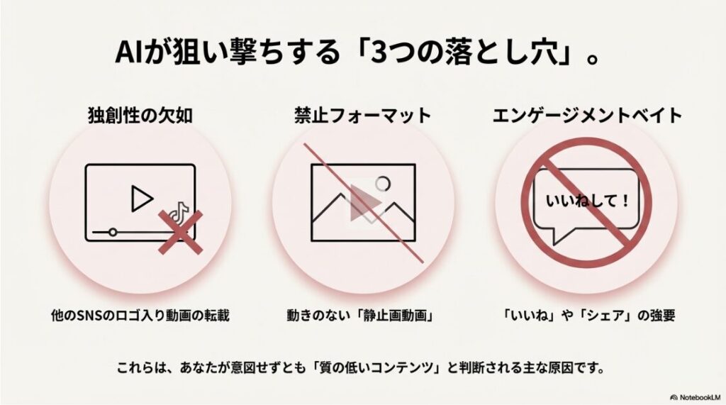 インスタが収益化ポリシー違反で停止？AIが判断する質の低いコンテンツ例。静止画動画、転載、いいねの強要など