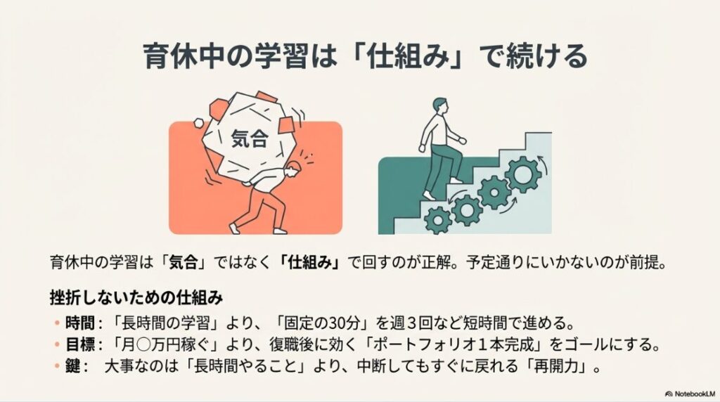 SHElikes(シーライクス) は怪しい？やばい？噂の真相とは：育休中の勉強は気合ではなく短時間でも再開できる仕組みを作る
