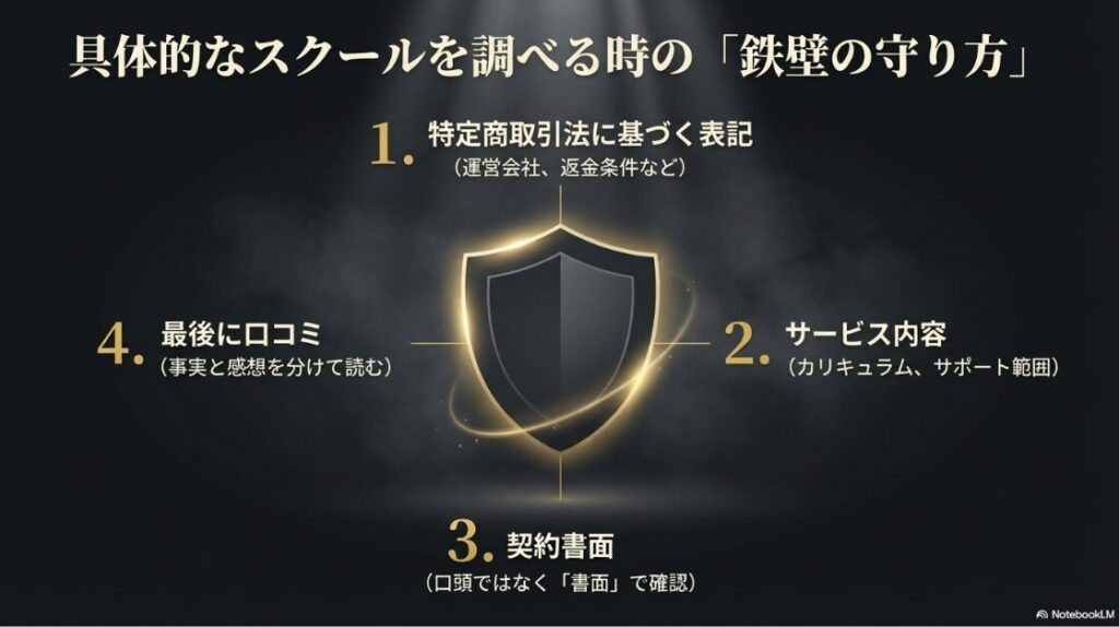 SNS運用代行スクールは怪しい？詐欺の見分け方と安全な選び方：特定商取引法や契約書面などスクール選びの鉄壁の守り方