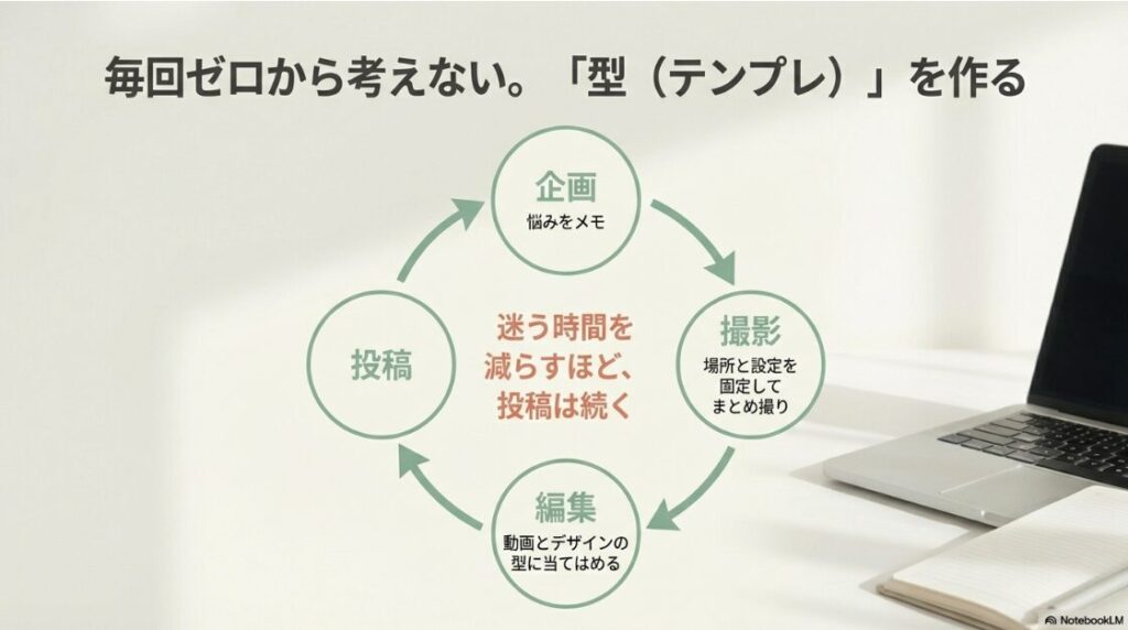 インスタをゼロから始める準備グッズ完全版｜企画、構成、撮影、編集をパターン化して迷う時間を減らすフロー図