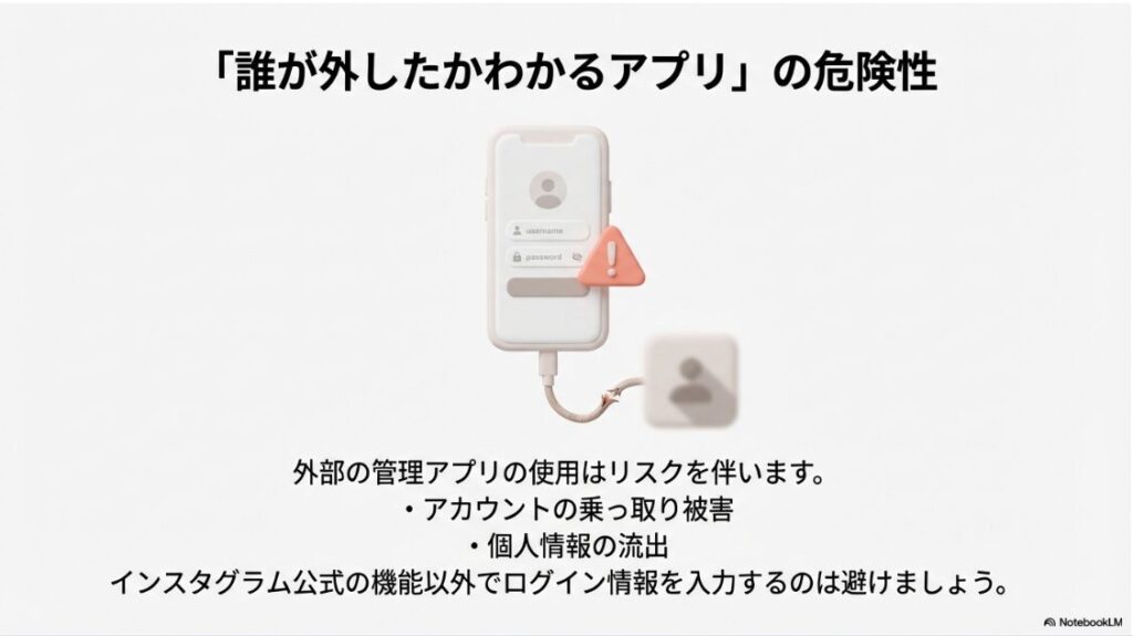 インスタでフォロー解除したらバレる？通知の真相：フォロー管理アプリ使用によるアカウント乗っ取りや個人情報流出のリスク警告