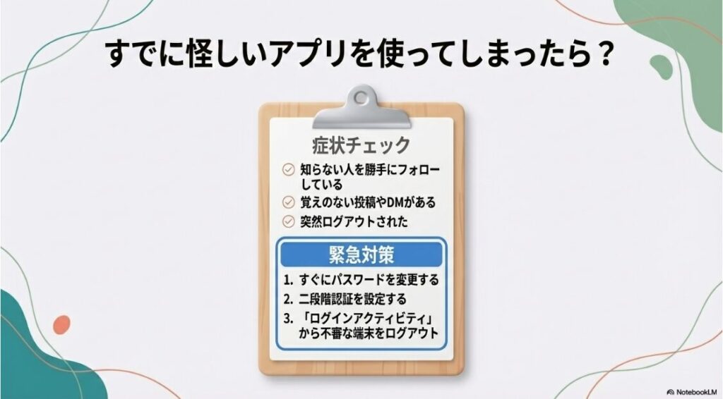 【2026年】インスタでリムられた時の確認方法は？インスタグラムで怪しいアプリを使用してしまった際の症状チェックと、パスワード変更や二段階認証設定などの緊急対策手順。