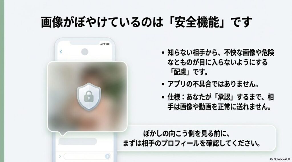 インスタの「チャットに招待」とは？承認前のメッセージリクエストで画像がぼやけて表示されるのは、不快な画像からユーザーを守るための安全機能であるという解説