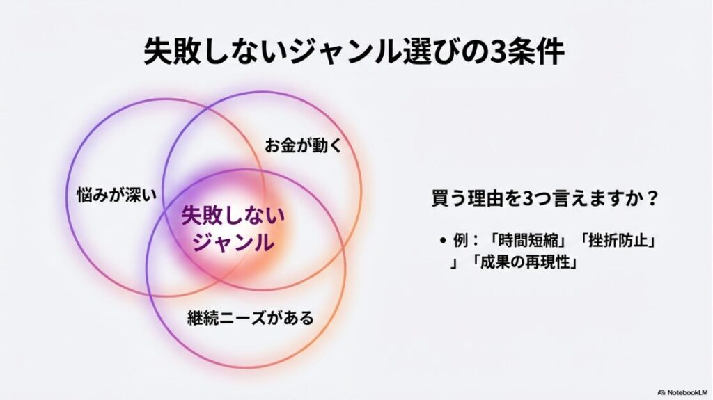 Instagramの収益化を徹底解説！インスタで稼ぐやり方や条件：失敗しないジャンル選びの3条件（お金が動く・悩みが深い・買う理由がある）