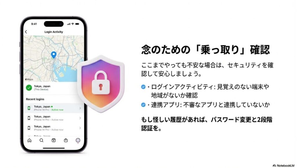 インスタのおすすめが海外ばかりの直し方【2026最新】インスタのログインアクティビティ画面で不審な端末や地域からのアクセスを確認する方法