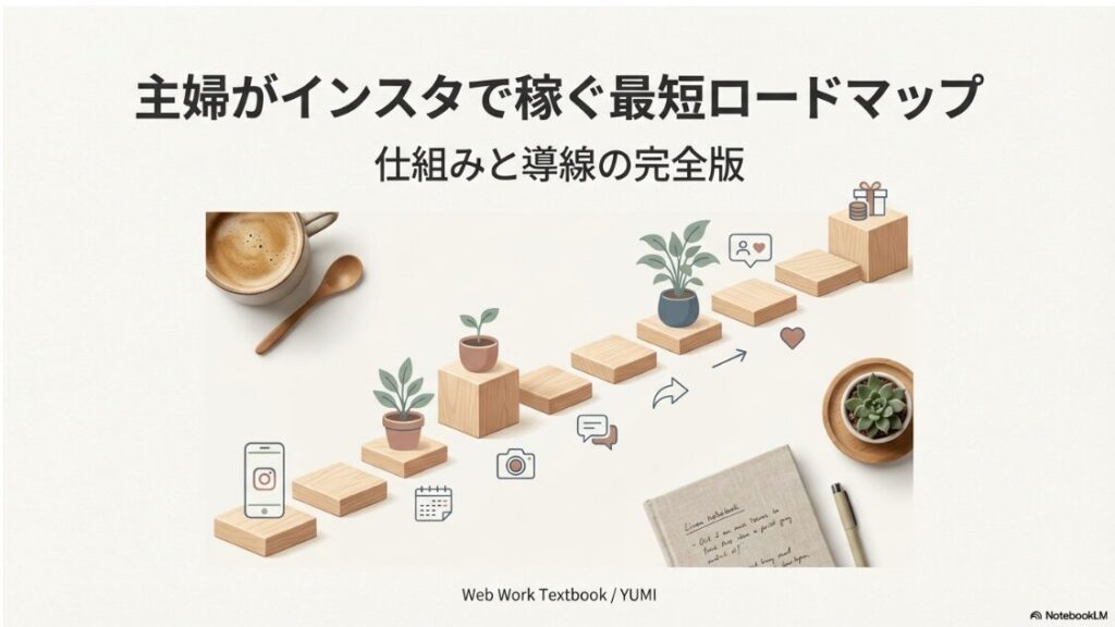 主婦がInstagramで収益化するためのステップを描いた最短ロードマップの図解
