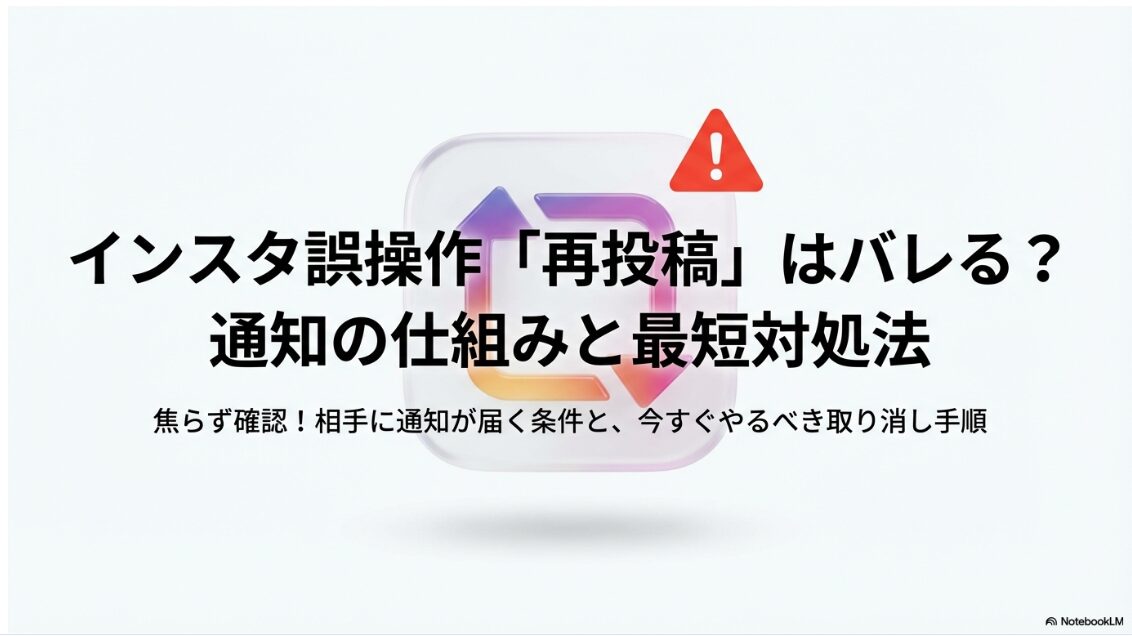 インスタで再投稿は通知される？消し方まとめ｜インスタ誤操作「再投稿」はバレる？通知の仕組みと最短対処法のタイトルスライド
