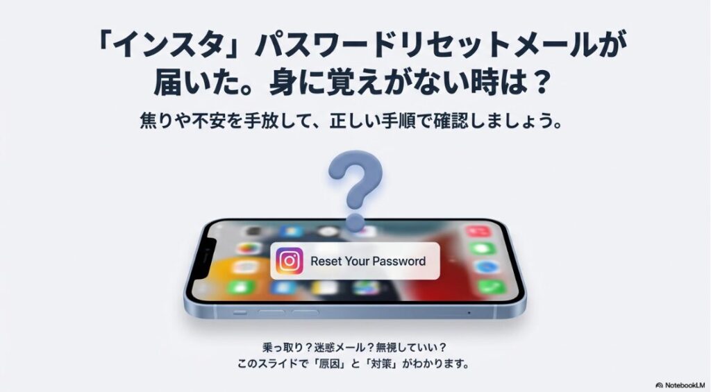 インスタのパスワードをリセットメールが覚えがないのに届いた原因：Instagramのパスワードリセット通知がスマホに届いたイメージ画像