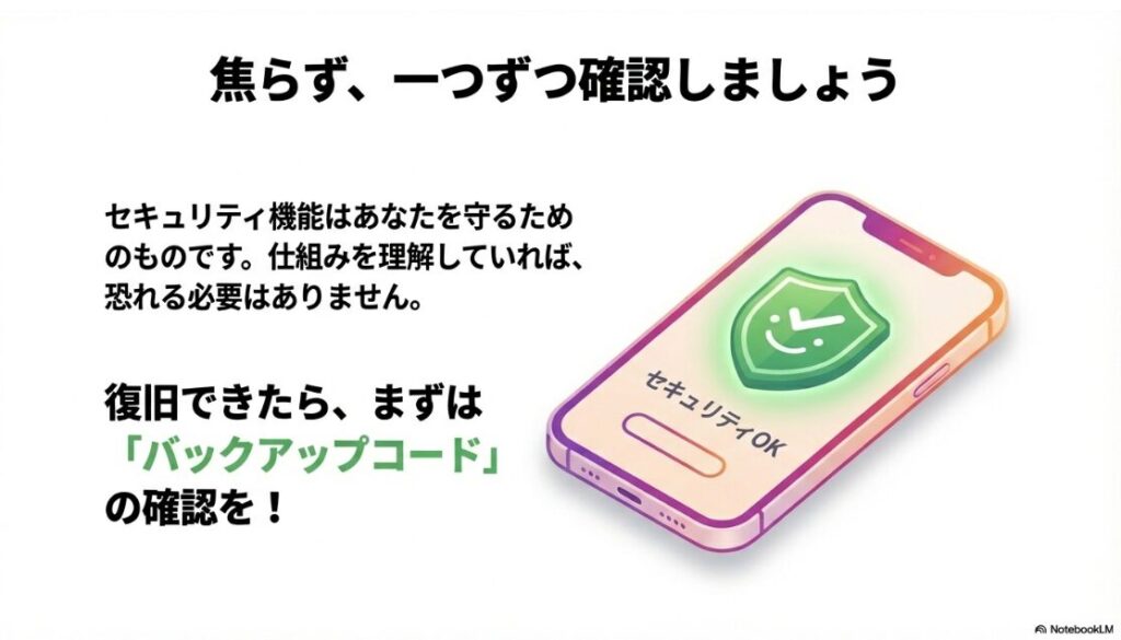 インスタで別のデバイスでお知らせを確認してくださいはどこ?インスタグラムのセキュリティ機能の目的理解と、復旧後に確認すべきバックアップコードの重要性