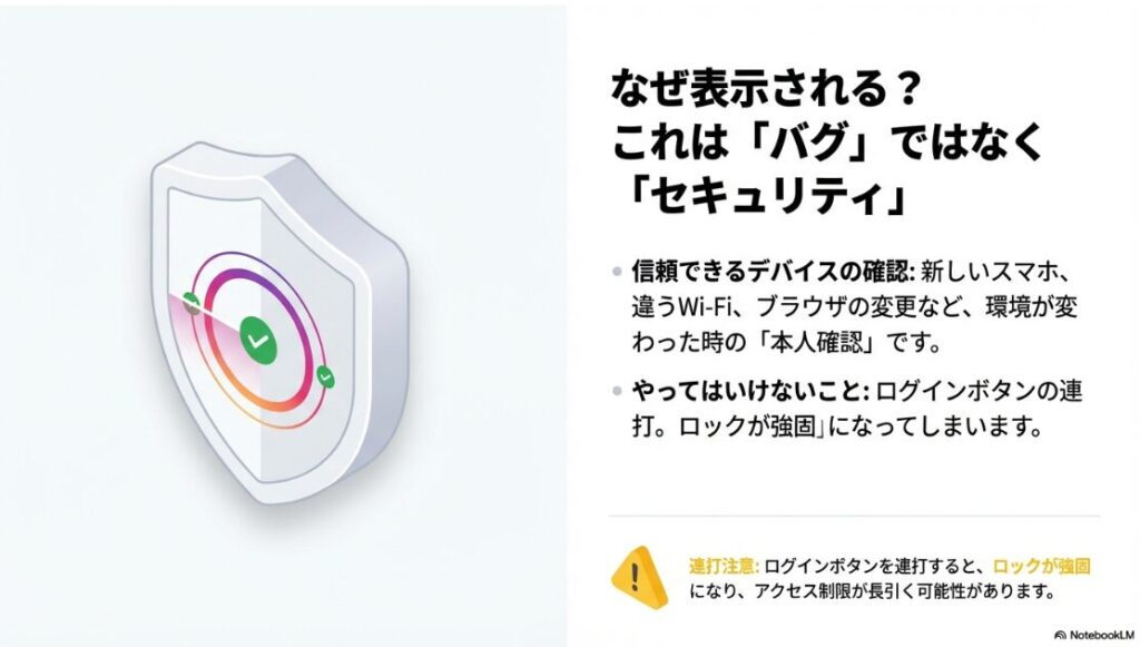 インスタで別のデバイスでお知らせを確認してくださいはどこ?インスタグラムのログイン通知はバグではなくセキュリティ機能。ログインボタンの連打はNG。