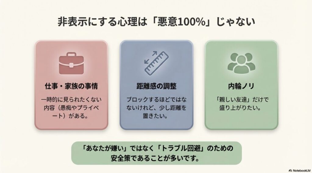 インスタのストーリーを見れないようにされてる原因：悪意ではなく、仕事や家族の事情、距離感の調整など、トラブル回避のために非表示にする心理の解説。