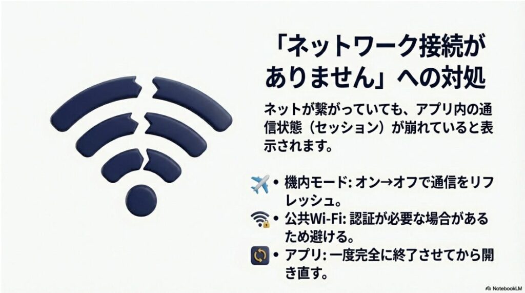 インスタのサブスクが待機リストになるのはなぜ？機内モードのオンオフや公共Wi-Fiの回避など、ネットワーク接続がありませんと表示された際の通信リセット方法