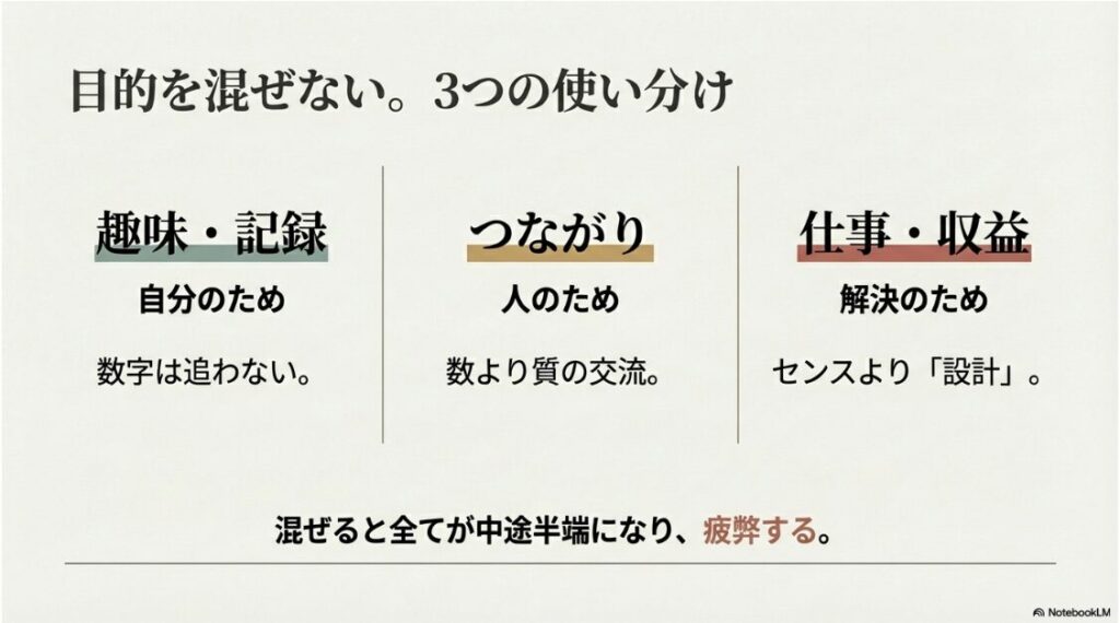 インスタがあほらしいは使い方次第｜インスタ運用の目的を趣味・つながり・収益の3つに分けて使い分ける方法