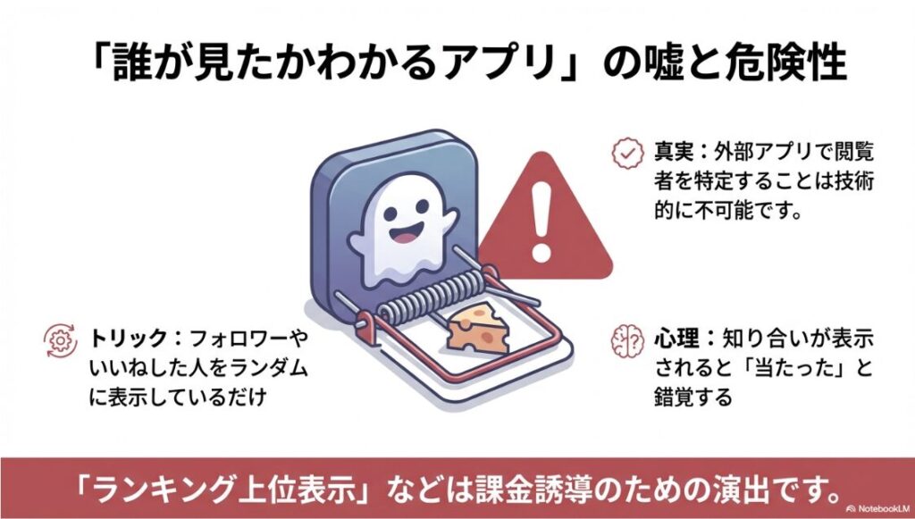 インスタのプロフィール訪問者の見方:「誰が見たかわかるアプリ」の危険性と心理的トリックを表すネズミ捕りのイラスト