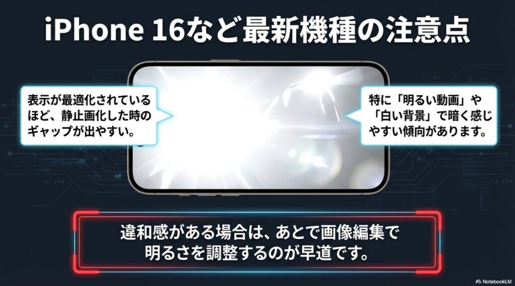 インスタでスクショをしたら暗くなる原因：最新機種のディスプレイ最適化により、明るい動画や白い背景でスクショのギャップが出やすい現象の解説