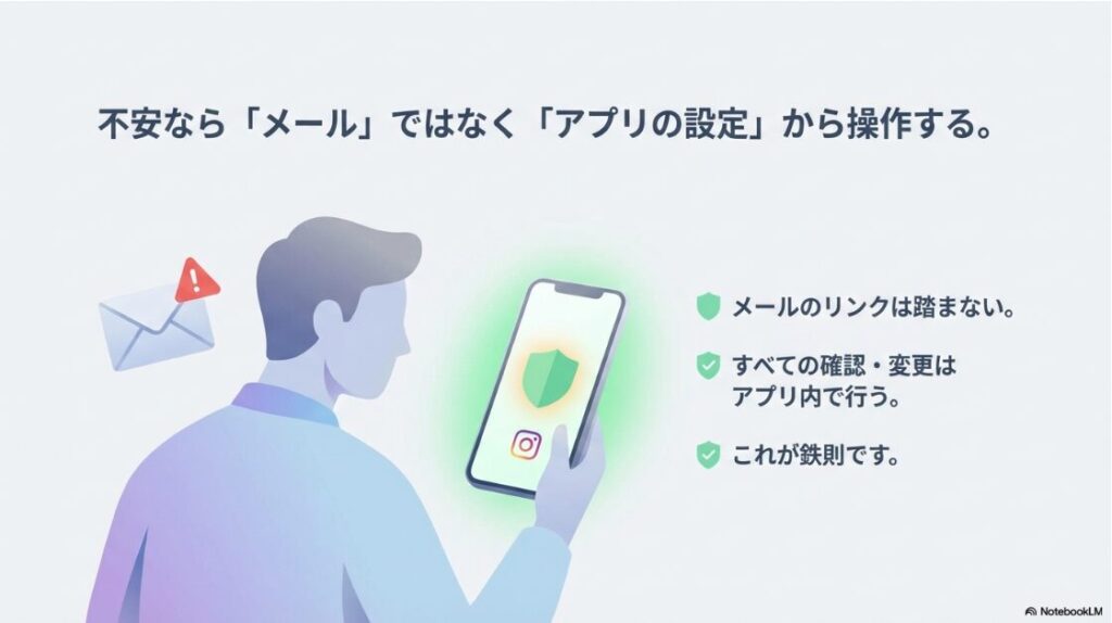 インスタのパスワードをリセットメールが覚えがないのに届いた原因：メールのリンクは踏まず、すべての確認・変更はアプリ内で行うというセキュリティの鉄則