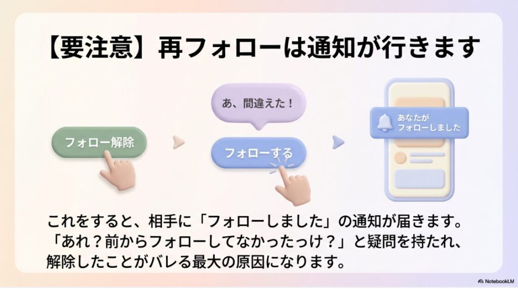 インスタでフォロー解除したらバレる？通知の真相：間違えて再フォローすると「フォローしました」の通知が届き解除したことがバレる最大の原因になる