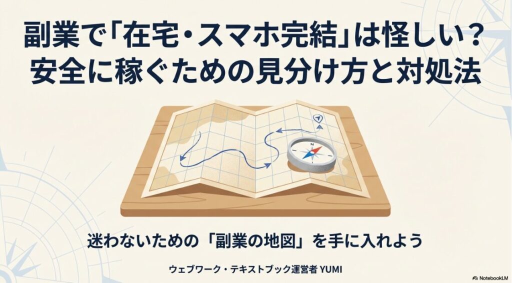スマホ副業の全体像を示す安全地図のイラスト。迷わないための羅針盤のイメージ。