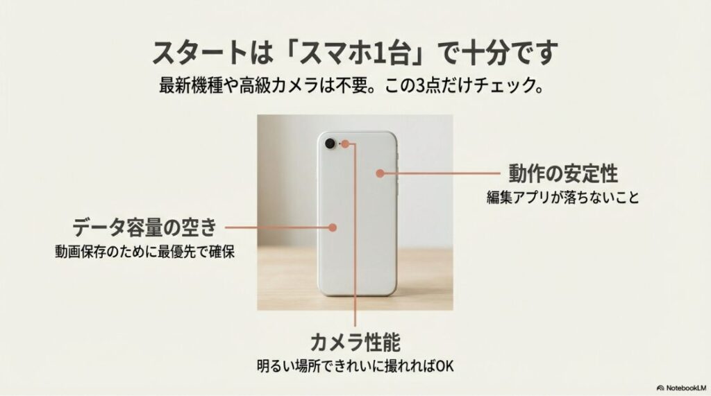 インスタをゼロから始める準備グッズ完全版｜データ容量、カメラ性能、動作の安定性などスマホ選びのポイント図解