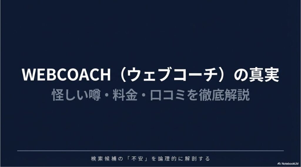 WEBCOACH(ウェブコーチ)は怪しい詐欺？口コミと料金の真相：WEBCOACH（ウェブコーチ）の怪しい噂・料金・口コミを徹底解説するスライド資料の表紙