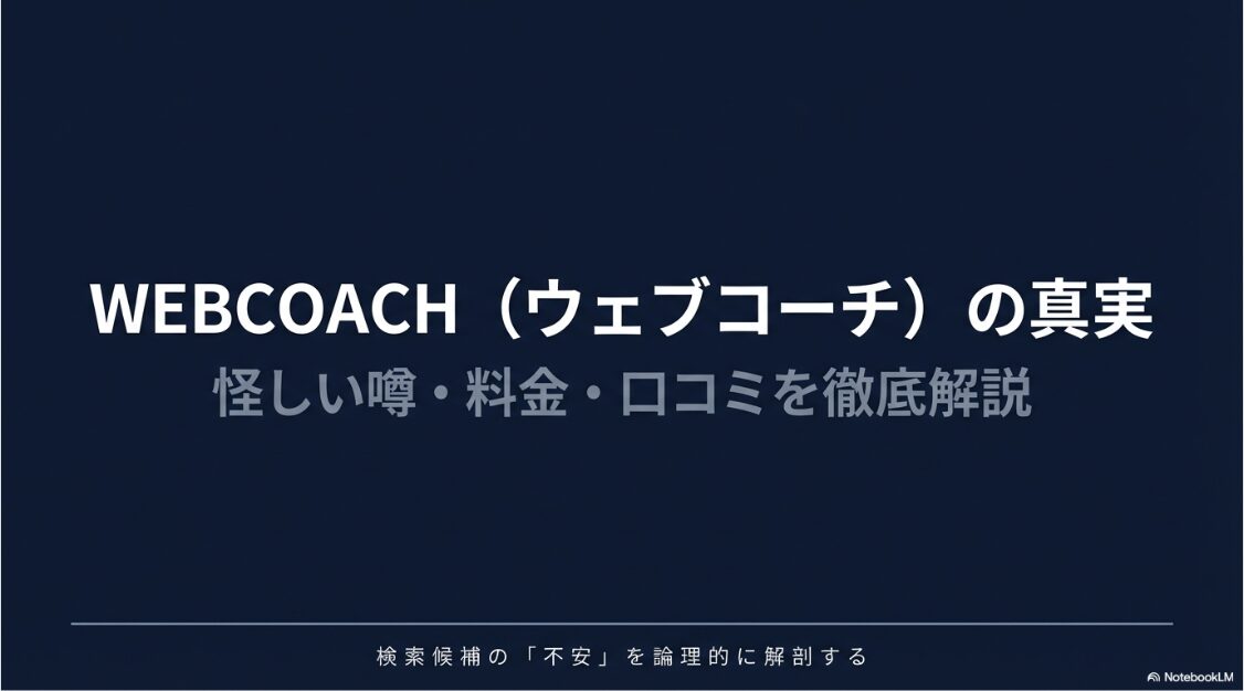 WEBCOACH(ウェブコーチ)は怪しい詐欺？口コミと料金の真相：WEBCOACH（ウェブコーチ）の怪しい噂・料金・口コミを徹底解説するスライド資料の表紙