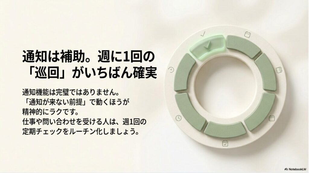 インスタのメッセージリクエストに気づかない原因：通知機能に頼らず週1回のメッセージリクエスト巡回を推奨するスライド