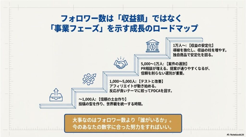 インスタで収益化はできますか？フォロワー数1,000人未満から1万人以上までの各フェーズでやるべき施策（土台作り、テスト、選別、安定化）のロードマップ
