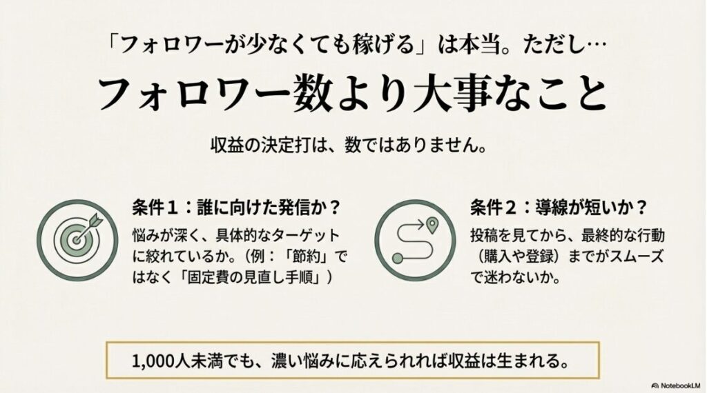インスタ副業をやってみた！インスタ副業で重要となるターゲット設定と導線設計の条件解説図