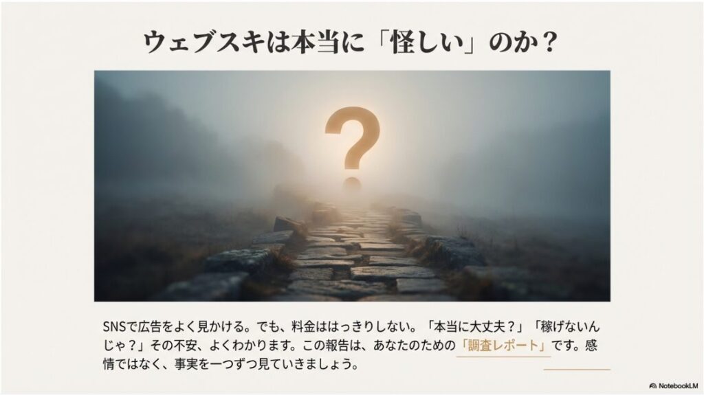 ウェブスキは怪しい？口コミや評判を徹底検証！料金と講師の注意点：ウェブスキは本当に怪しいのか？徹底調査のイメージ