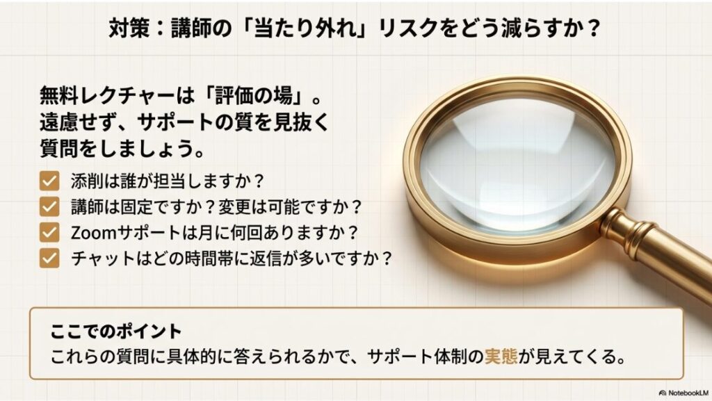ウェブスキは怪しい？口コミや評判を徹底検証！料金と講師の注意点：講師の質を見抜くために無料レクチャーでするべき具体的な質問リスト