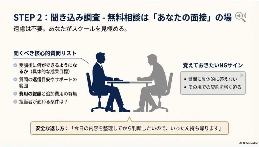 スキルスキップは怪しい？費用や口コミを徹底検証！スキルスキップ無料カウンセリングで聞くべき核心的質問リスト