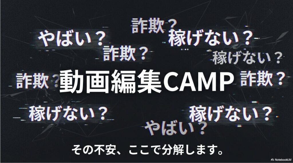 動画編集CAMPはやばい？詐欺や稼げない評判：動画編集CAMPの評判でよく検索される不安キーワード一覧