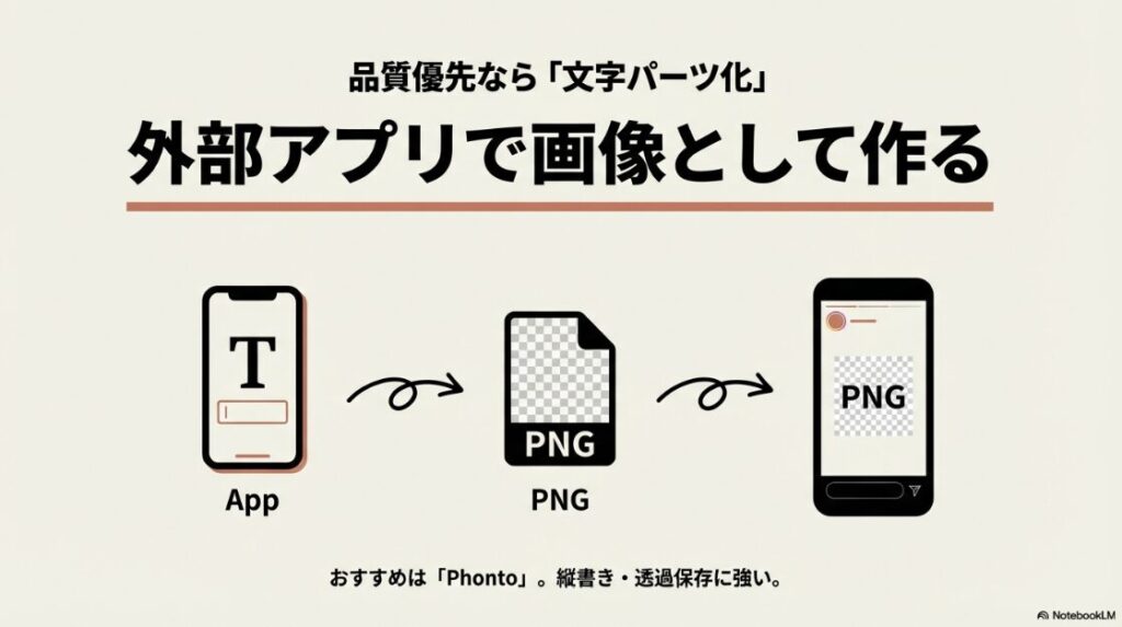 インスタの文字を縦書きにする方法｜文字作成アプリで縦書きを作り、背景透過PNGとして保存してインスタに読み込む流れ