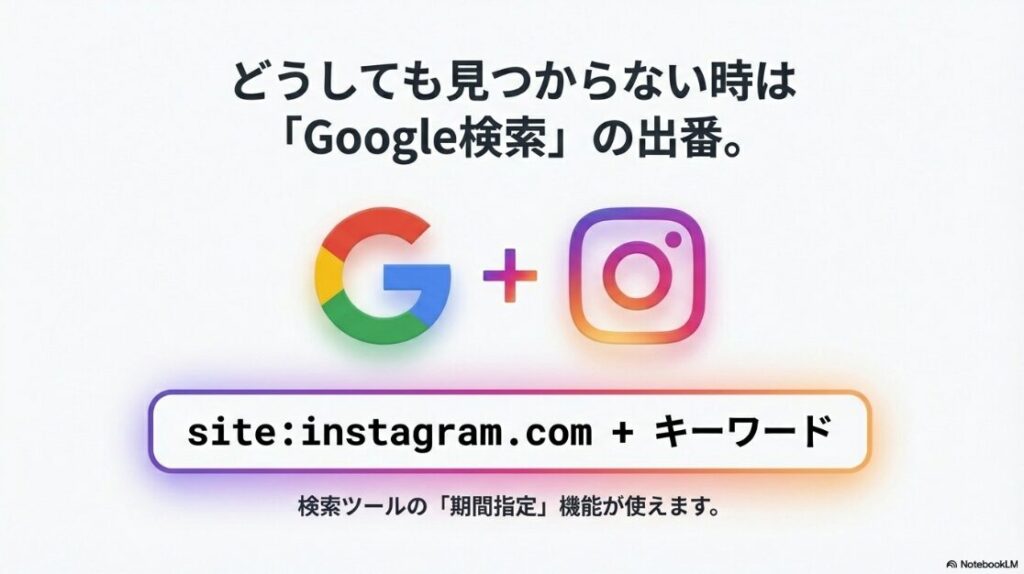 インスタで日付検索のやり方完全ガイド｜Google検索の期間指定機能とsite:instagram.comコマンドを組み合わせてインスタ外から投稿を探す方法