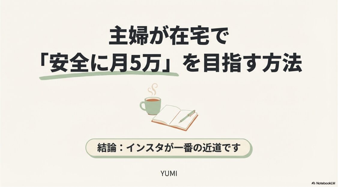 副業：主婦が在宅で安全に月5万円を稼ぐ方法としてインスタグラムが近道であることを示す図解