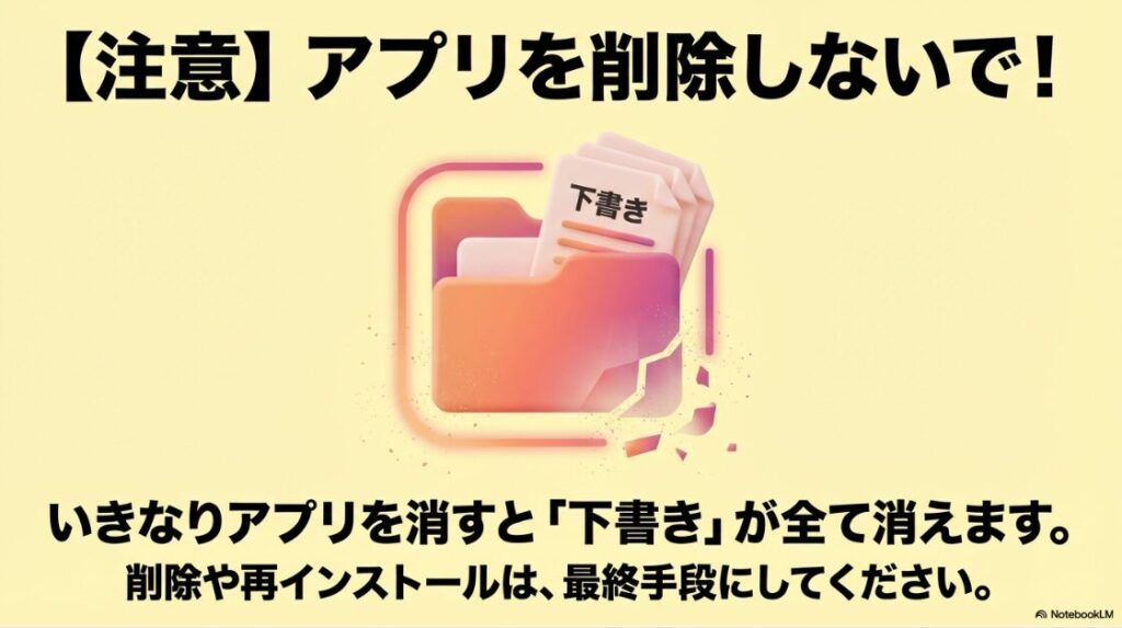 インスタのプロフィールに音楽を追加できない：インスタアプリを削除すると下書きが全て消えるため再インストールは最終手段にする