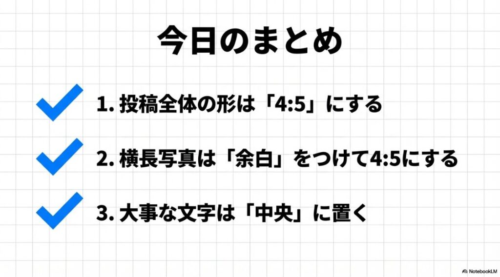 インスタグラムの縦横混合投稿におけるサイズ比率や余白活用に関する3つのまとめポイント