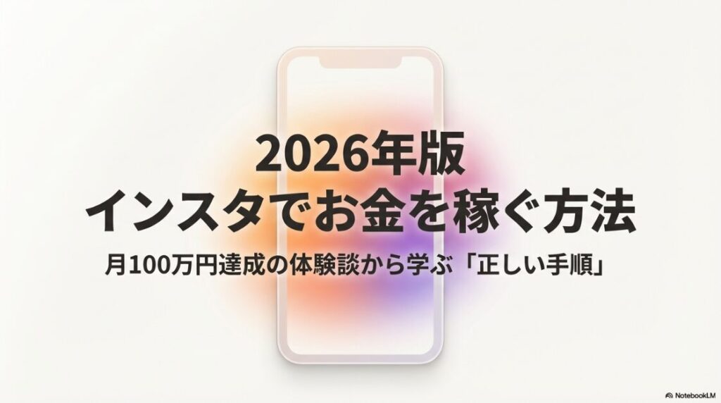 月100万円を達成した体験談に基づく、2026年版のインスタでお金を稼ぐ方法のタイトルスライド