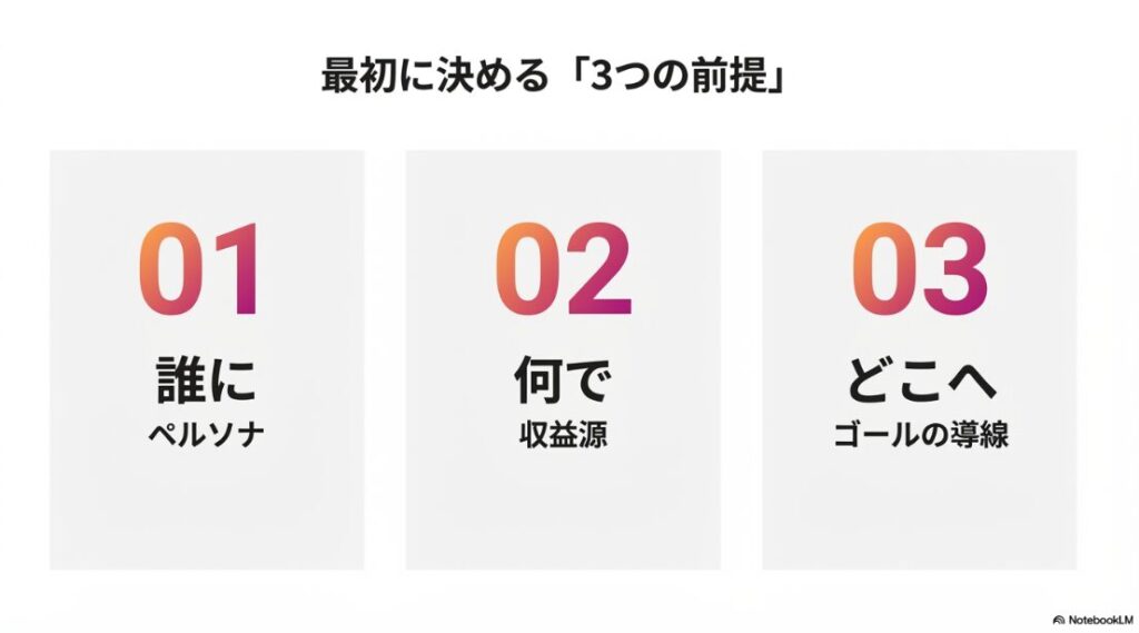 月100万稼ぐ！インスタ完全ガイド｜インスタ収益化で最初に決める3つの前提：ペルソナ・収益源・導線