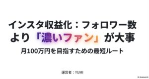インスタ収益化においてフォロワー数より濃いファンが大事であることを解説した表紙スライド