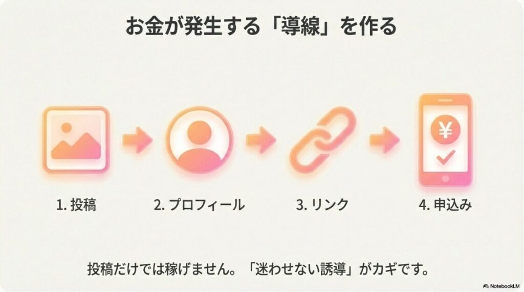 2026年版!インスタでお金を稼ぐ方法│投稿からプロフィール、リンク、申込みへと繋がるインスタ収益化の導線の作り方