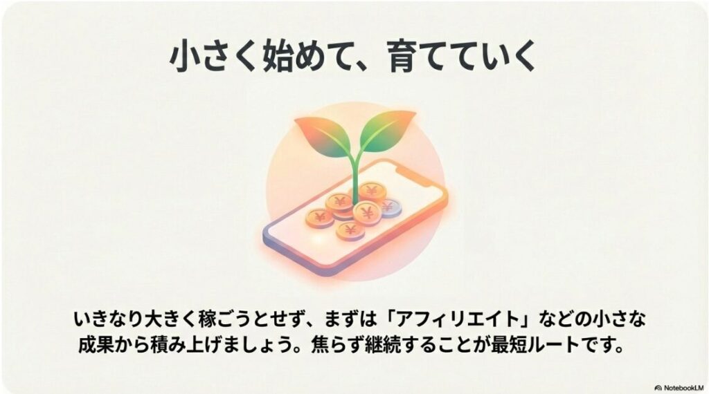 2026年版!インスタでお金を稼ぐ方法│いきなり大きく稼ごうとせず、アフィリエイトなど小さな成果から積み上げていくプロセス