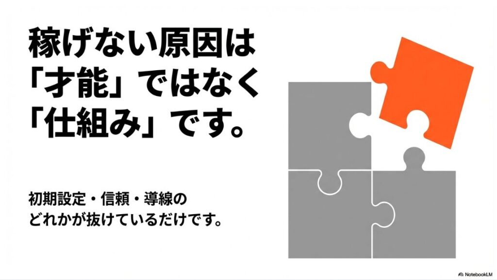 インスタは収益化できない？難しい？稼げない原因は「才能」ではなく「仕組み」です。初期設定・信頼・導線のどれかが抜けているだけです。