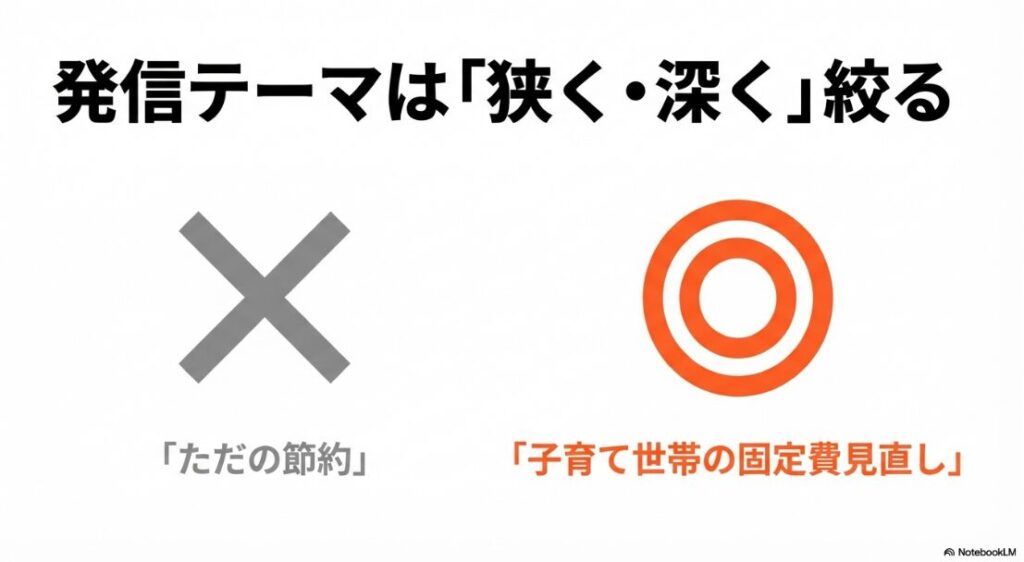 インスタは収益化できない？難しい？発信テーマは「狭く・深く」絞る。ただの節約ではなく、子育て世帯の固定費見直しなど。