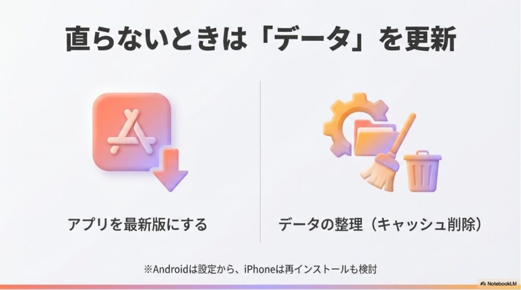 インスタのノートに音楽が出てこない原因：インスタの不具合が直らない時に試すアプリのアップデートとデータ整理の方法
