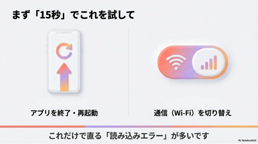 インスタのノートに音楽が出てこない原因：アプリの再起動とWi-Fi切り替えでインスタの読み込みエラーを直す手順