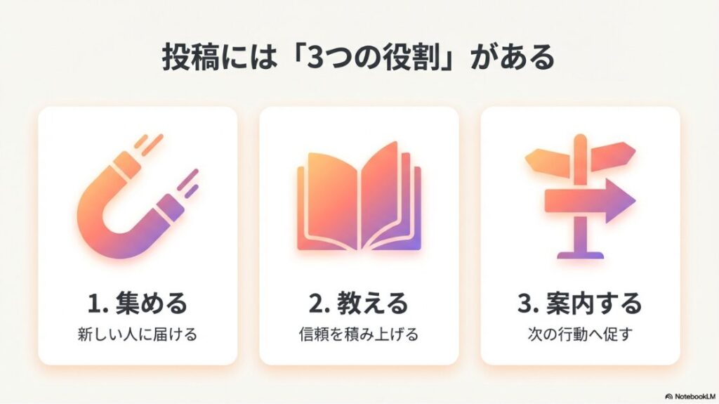 集める、教える、案内するというインスタ投稿が持つ3つの役割
