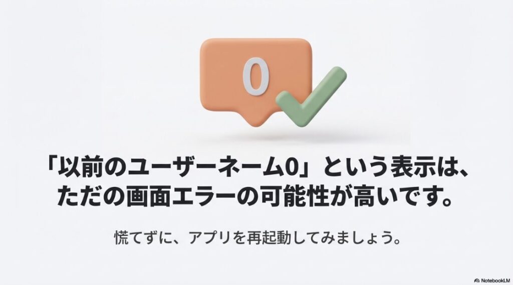 インスタの名前変更はバレる？「以前のユーザーネーム0」表示は画面エラーの可能性が高いためアプリ再起動で対処