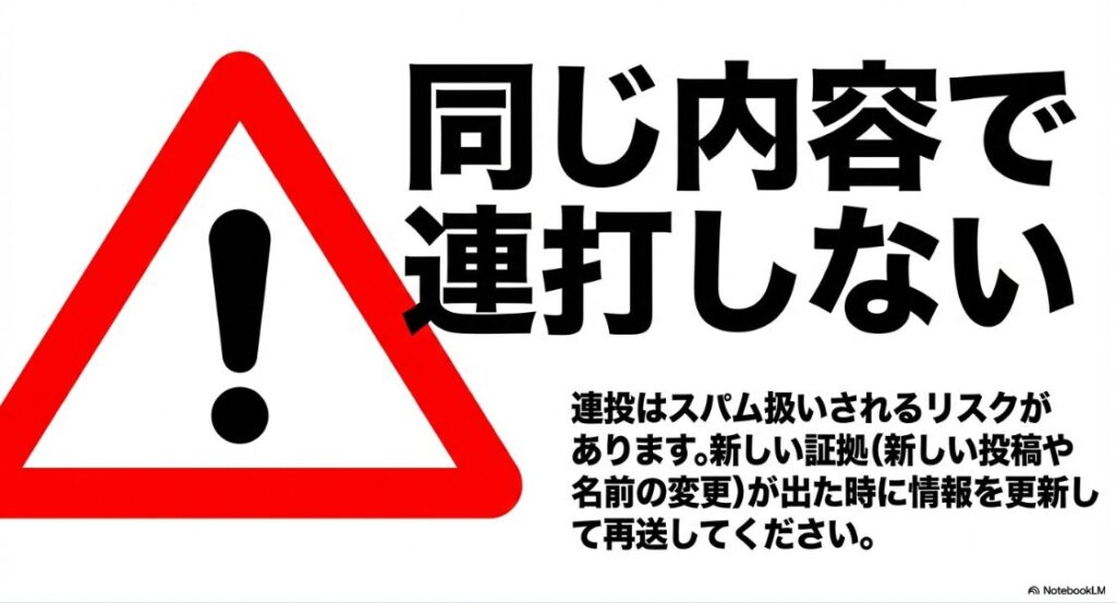 インスタのなりすましを報告しても削除されない：同じ内容でなりすまし報告を連投するとスパム扱いされるリスクと、新しい証拠による更新の重要性