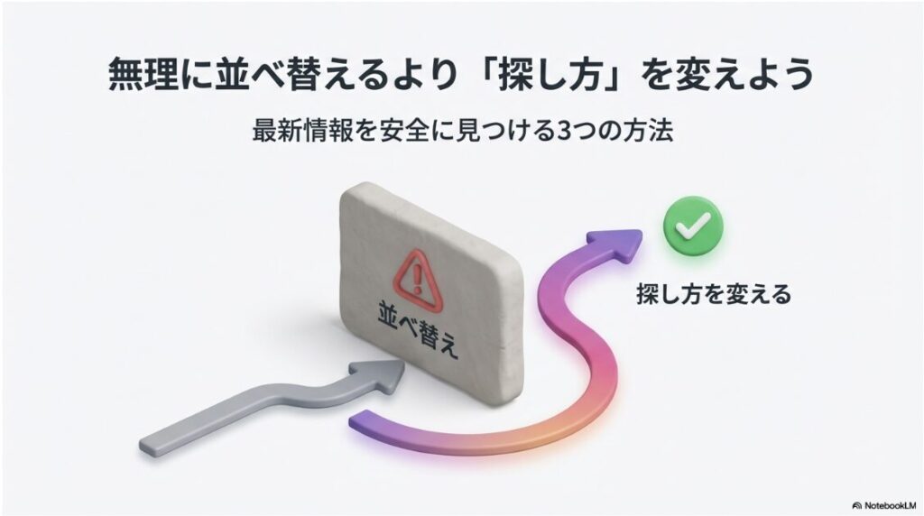 インスタの検索で新着順：無理に並べ替えるより探し方を変える提案。最新情報を安全に見つけるための3つの代替検索方法の概要。